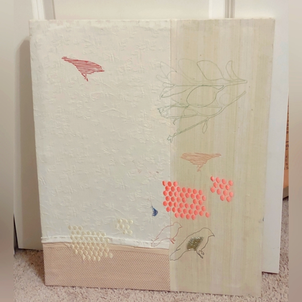 Urban Outfitters Embroidered Textured Abstract Bird Art NWT